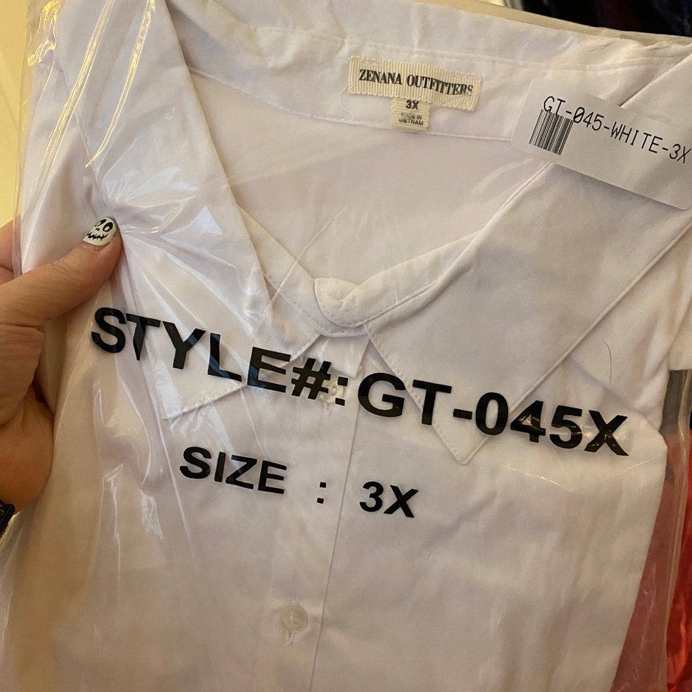 3xl white button down with 3/4 sleeves